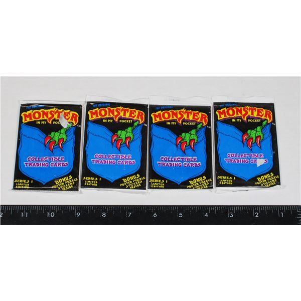 4 PACKS O FMONSTER IN MY POCKET TRADING CARDS 1991