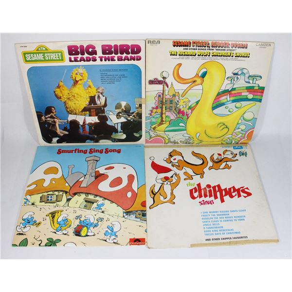 FOUR VINTAGE KIDS LP RECORDS INCLUDING SMURFING