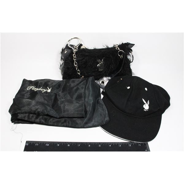PLAYBOY HAT, SILK PILLOW CASE, AND PURSE
