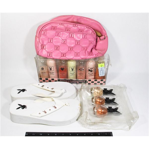 LOT OF PLAYBOY ITEMS INCL. SANDALS, SOAPS,