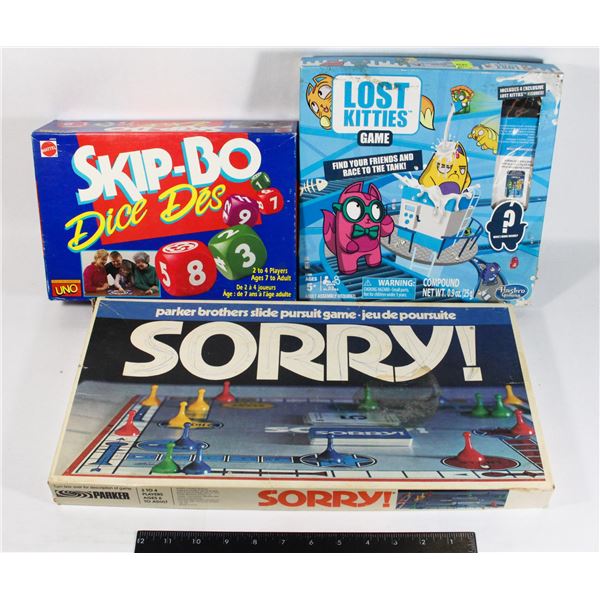 VINTAGE SORRY, SKIP-BO DICE AND LOST KITTIES