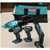 Image 1 : Qty 4 Makita Power Tools: XFD10 Drill, XDT11 Impact Driver, XRJ01 Reciprocating Saw, Vacuum & Carry 