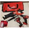 Image 1 : Qty 3 Milwaukee Tools & 1 Charger: 2656-20 Impact Driver, 2804-20 Hammer Drill, 2722-20 Sawzall & C