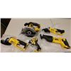 Image 1 : Qty 5 DeWalt Power Tools: DCG412 Angle Grinders, DCF885 Impact Driver, DCS381 Reciprocating Saw & DC