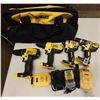 Image 1 : Qty 4 DeWalt Power Tools, Case, Batteries & Charger: DCD771, DCD796 & DCD780 Drill Drivers & DCF809 