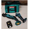 Image 1 : Qty 2 Makita Power Tools, Case & 1 Battery: XRJ01 Reciprocating Saw & DML815 Flashlight