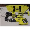 Image 1 : Qty 3 Ryobi Power Tools, Case & 2 Chargers: P519VN Reciprocating Saw, P343 Multi-Tool & P705 Light
