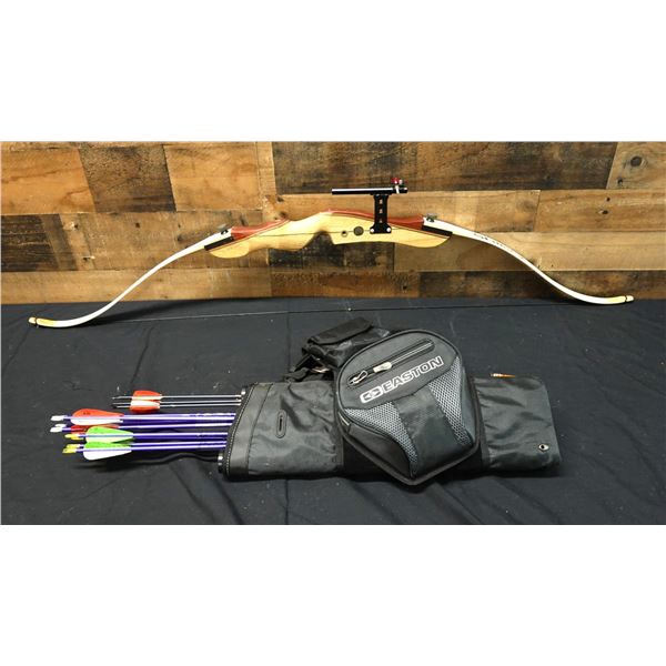 Samick Left Handed Recurve Bow w/ Sight, Quiver, Arrows, Arm Guard & Cavalier Tab