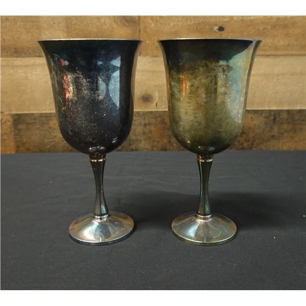 Qty 2 Jolem Silver Plate Footed Goblets 3.5" Dia, 7"H