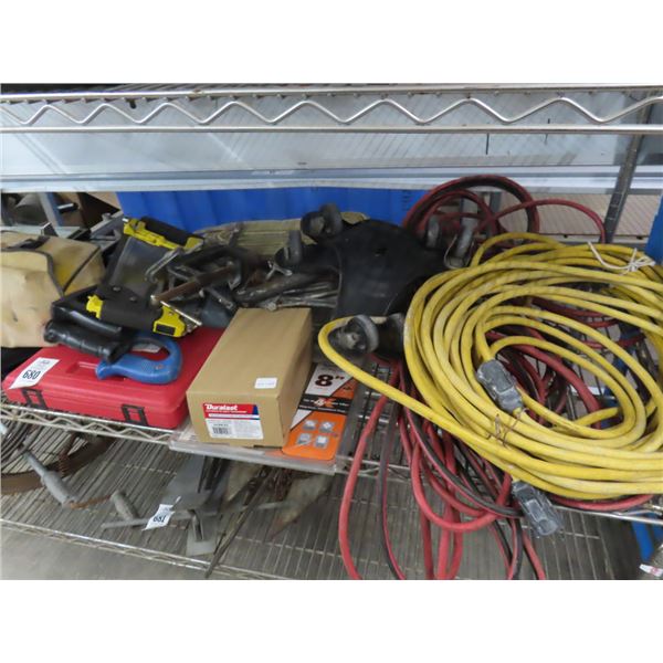 Ext. Cords, C Clamps, Wheel Dollies, Lift Strap, Amprobe, Tools - On Shelf