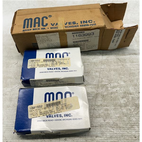 Lot of (3) Misc. Mac Valves 2-#411A-BOA-DM-DDAJ-1KA & 1-#453A-AAA-DM-DDAJ-1KJ