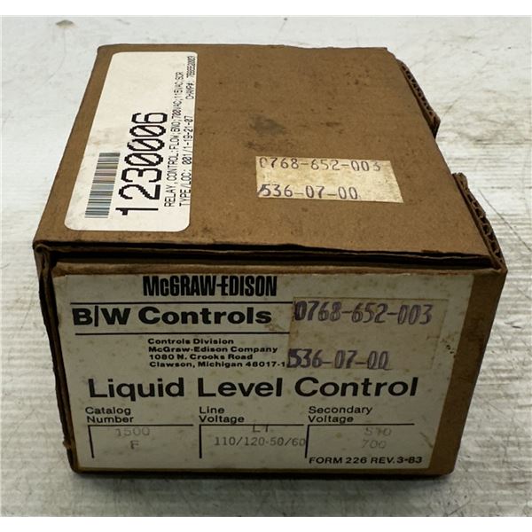 B/W Controls #1500-F-L1-S10 Liquid Level Control