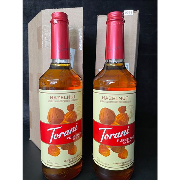 2 Torani Hazelnut Naturally Flavored Puremade Syrups; 750ml Each - BB: APR 20/2026