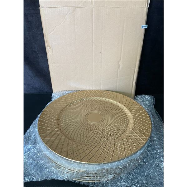 1 Box of 12 Large Round Decorative Dinner Plates - Gold Colour - 13" Size - New