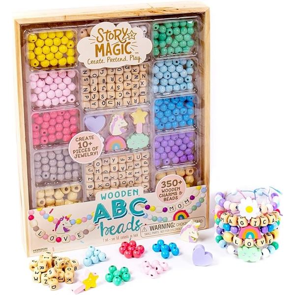 1 Story Magic Wooden ABC Beads/Charms Jewelry Making Set - 350+ PCS - New