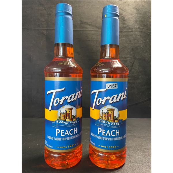 2 Torani Peach Naturally Flavored Sugar-Free Syrups; 750ml Each - BB: JAN 24/2027 - New