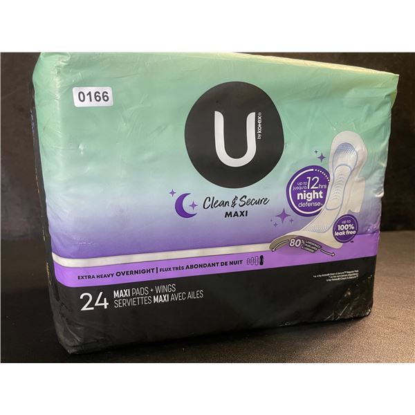 1 Pack of U by Kotex Clean & Secure Maxi Pads - Extra Heavy Overnight Pads - 24 Count - New