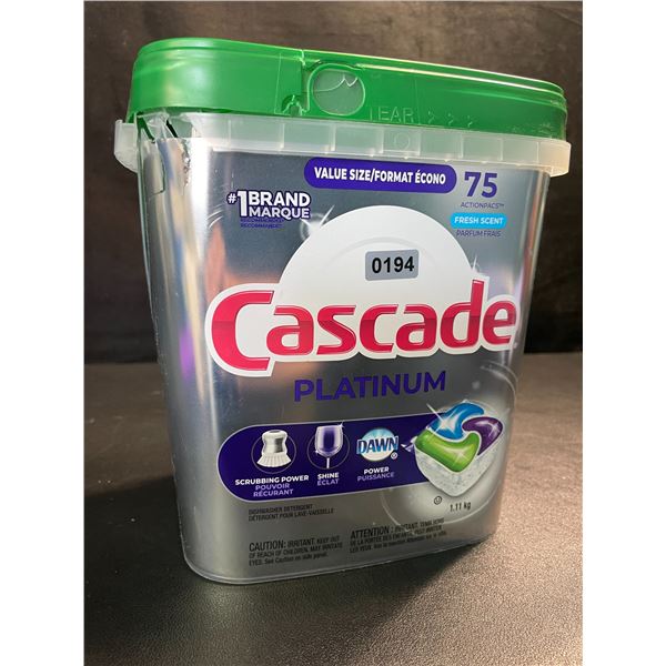 1 Tub of Cascade Platinum Dishwasher Pods/Dish Detergent ActionPacs - 75 Count - New