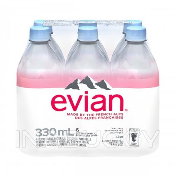 Evian Natural Spring Water - 6 Bottles (330ml each) - New Sealed
