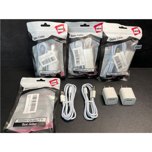 4 Multi-Packs of Lighting to USB-A Chargers for Apple Devices (2 Cords/2 Blocks Per Pack) - New