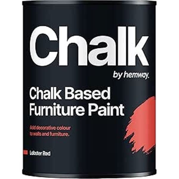 1 Hemway Chalk Based Furniture Paint - Lobster Red (1L) - For Interior/Exterior Home Decor - New