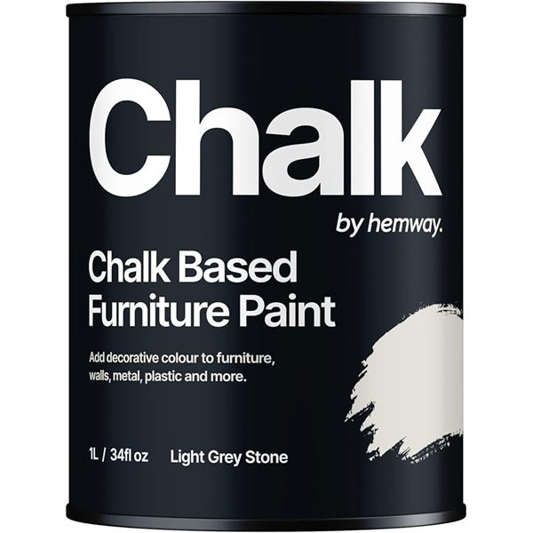 1 Hemway Chalk Based Furniture Paint - Light Grey Stone (1L) - For Interior/Exterior Home Decor; New