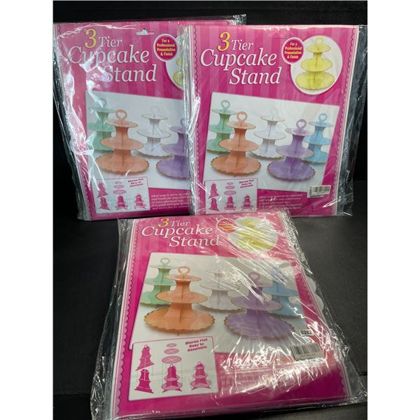 3 Large 3-Tier Cupcake Stands - New