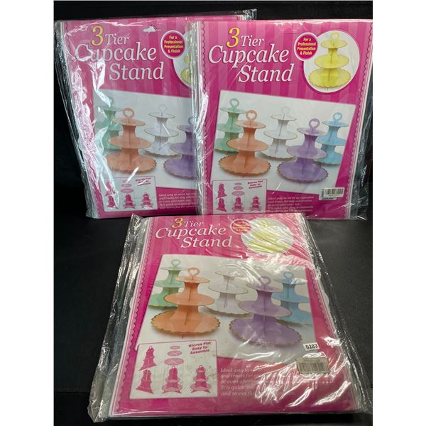 3 Large 3-Tier Cupcake Stands - New