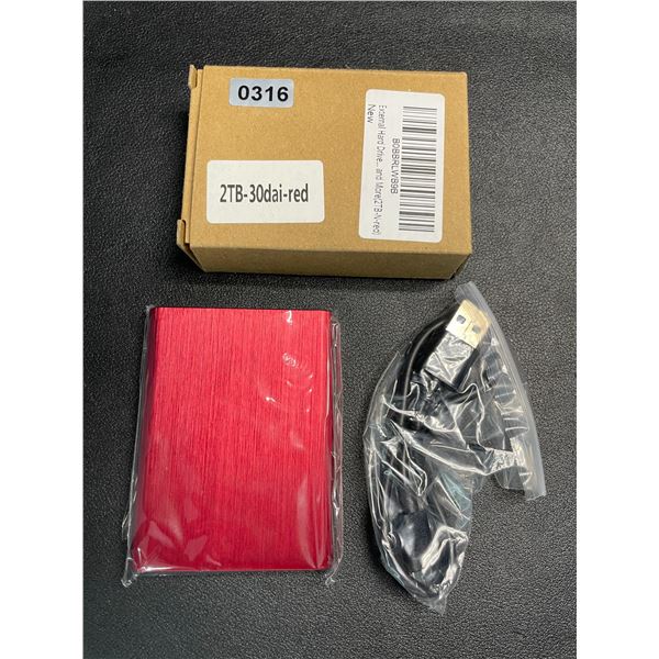 1 Portable External Hard Drive - 2TB - Red - New