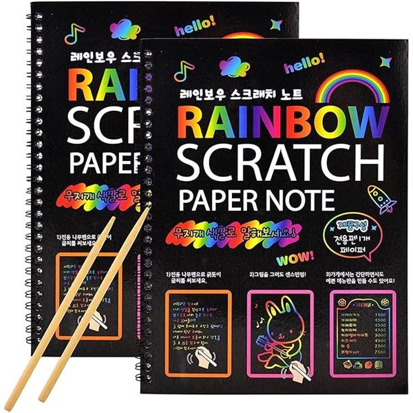 3 Rainbow Scratch Paper Art Kits - 2 Notebooks Per Pack/6 Total - New