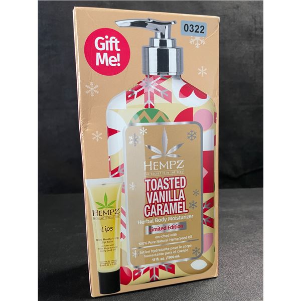 1 HEMPZ Toasted Vanilla Caramel Herbal Body Moisturizer + Lip Balm Gift Set - 500ml - New