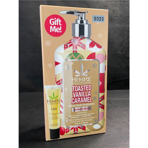 1 HEMPZ Toasted Vanilla Caramel Herbal Body Moisturizer + Lip Balm Gift Set - 500ml - New