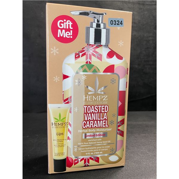 1 HEMPZ Toasted Vanilla Caramel Herbal Body Moisturizer + Lip Balm Gift Set - 500ml - New