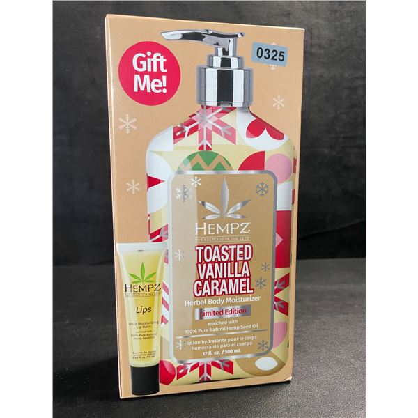 1 HEMPZ Toasted Vanilla Caramel Herbal Body Moisturizer + Lip Balm Gift Set - 500ml - New