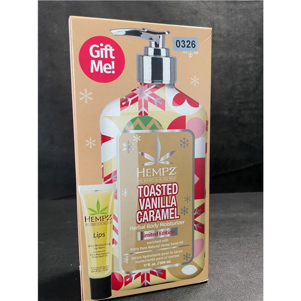 1 HEMPZ Toasted Vanilla Caramel Herbal Body Moisturizer + Lip Balm Gift Set - 500ml - New