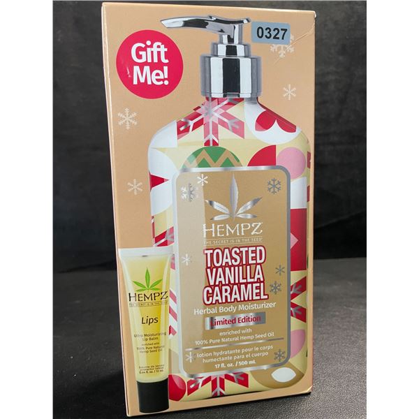 1 HEMPZ Toasted Vanilla Caramel Herbal Body Moisturizer + Lip Balm Gift Set - 500ml - New