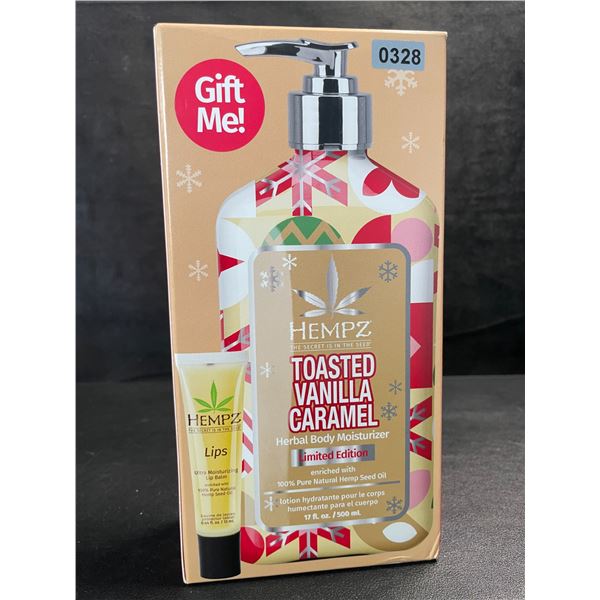 1 HEMPZ Toasted Vanilla Caramel Herbal Body Moisturizer + Lip Balm Gift Set - 500ml - New