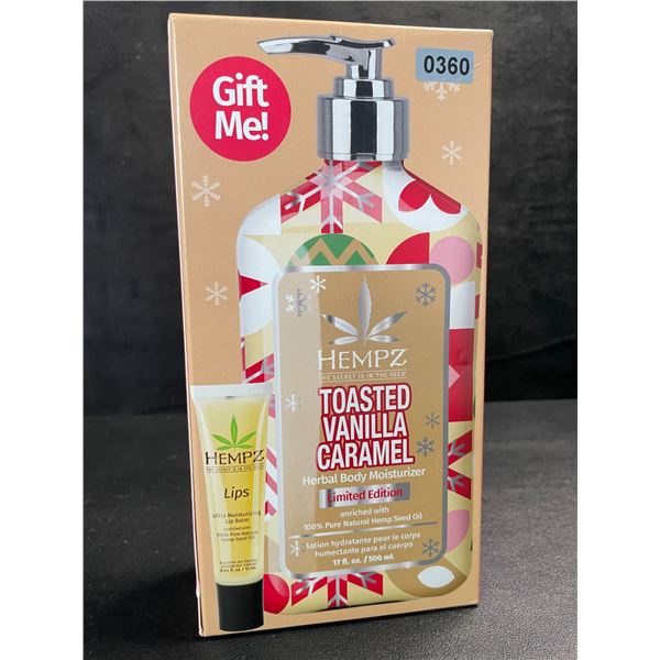 1 HEMPZ Toasted Vanilla Caramel Herbal Body Moisturizer + Lip Balm Gift Set - 500ml - New