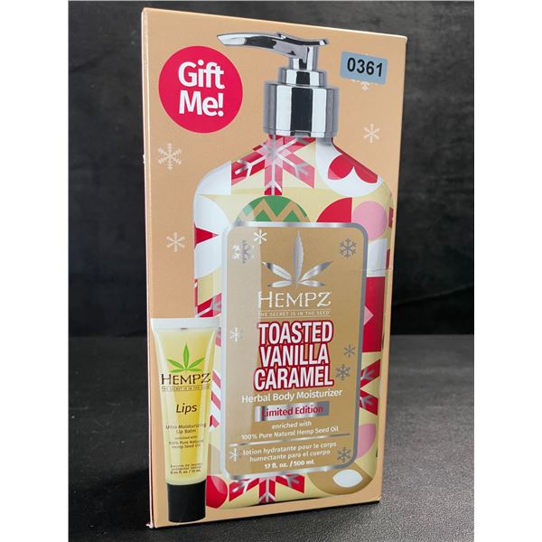 1 HEMPZ Toasted Vanilla Caramel Herbal Body Moisturizer + Lip Balm Gift Set - 500ml - New