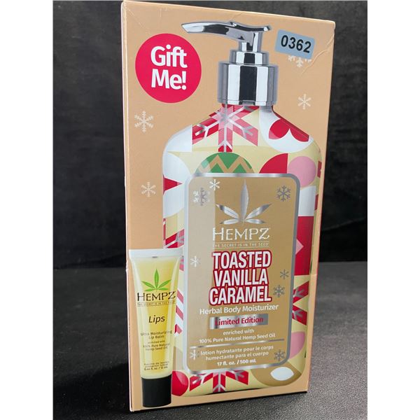 1 HEMPZ Toasted Vanilla Caramel Herbal Body Moisturizer + Lip Balm Gift Set - 500ml - New