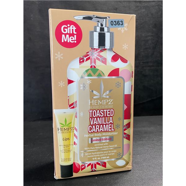 1 HEMPZ Toasted Vanilla Caramel Herbal Body Moisturizer + Lip Balm Gift Set - 500ml - New