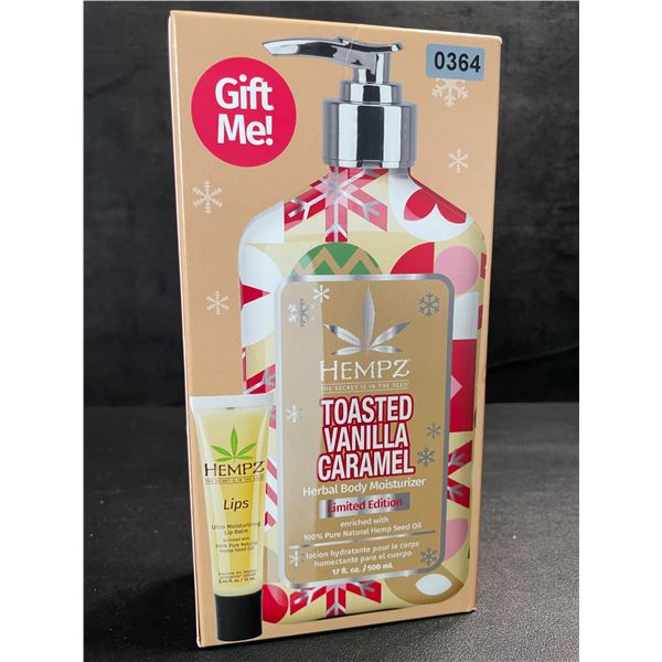 1 HEMPZ Toasted Vanilla Caramel Herbal Body Moisturizer + Lip Balm Gift Set - 500ml - New