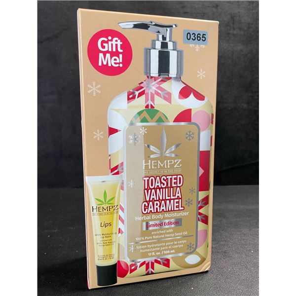 1 HEMPZ Toasted Vanilla Caramel Herbal Body Moisturizer + Lip Balm Gift Set - 500ml - New