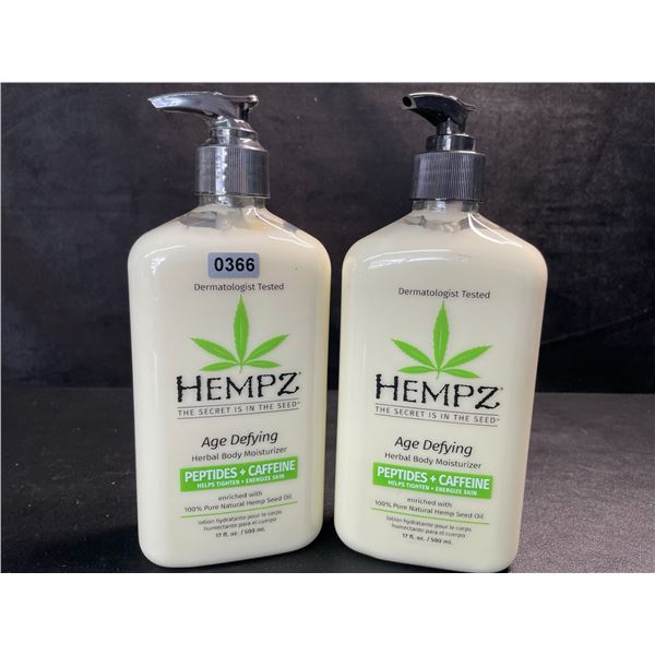 2 HEMPZ Age Defying Herbal Body Moisturizers; Peptides + Caffeine Energizes/Tightens - 500ml - New