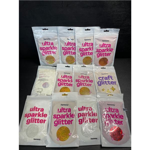 12 Packs of Assorted Hemway Ultra Sparkle Glitters - High-Quality Craft Glitters - New