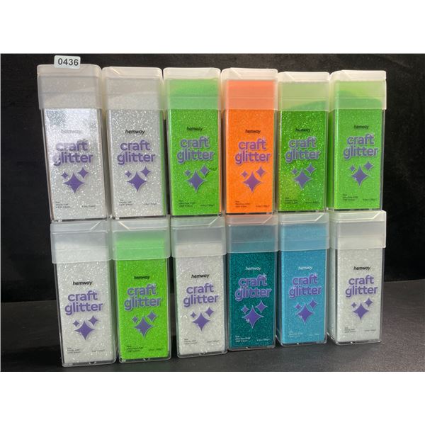 12 Jars of Hemway Premium Craft Glitter Shakers - Assorted Colours - 4.5oz Each - New