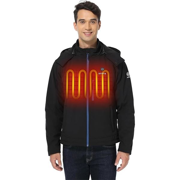 1 ORORO Men's Heated Jacket with Detachable Hood and Rechargeable Battery Pack - Size L - New