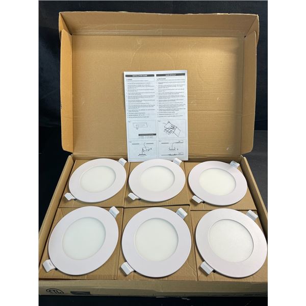 Box of 6 Round LED 4" Slim Panel Lights - 9W Dimmable Pot Light Recessed LED Ceiling Lights - New