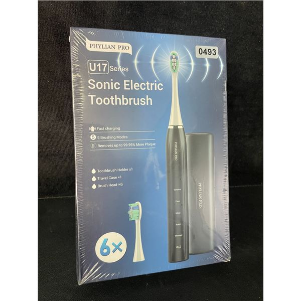 1 Phylian Pro U17 Series Sonic Electric Toothbrush - 6 Brush Heads Included - New Sealed