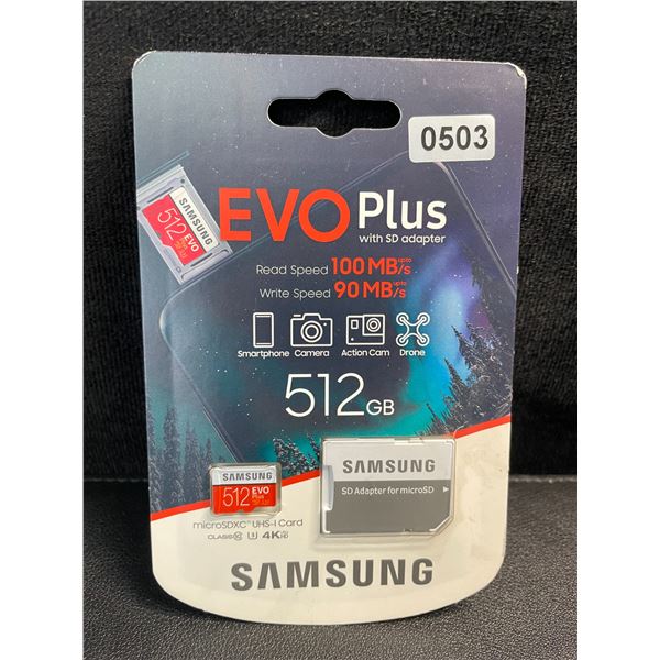 1 Samsung Evo Plus 512GB MicroSD Memory Card with Adapter - New Sealed